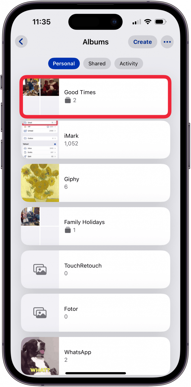 see iphone photo folder in albums