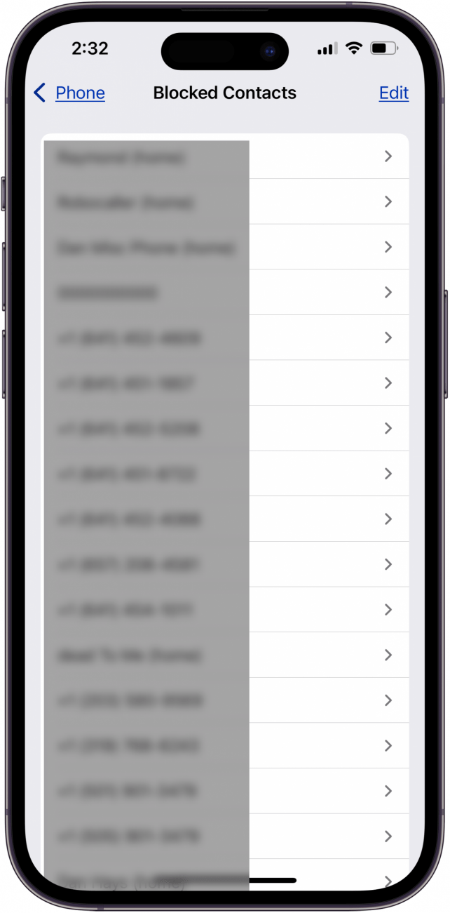 see list of blocked contacts on iphone