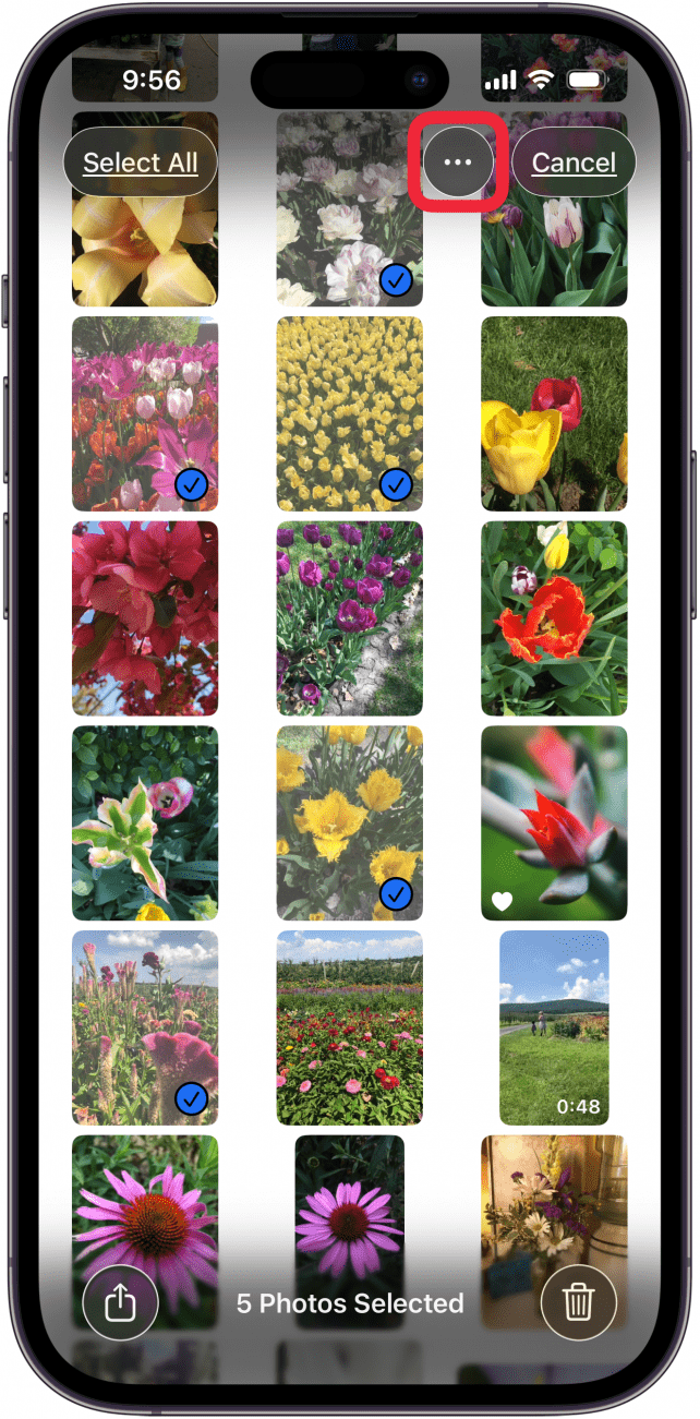 select multiple photos and tap more icon