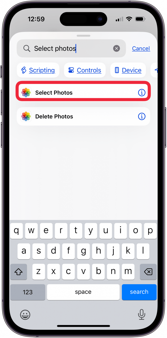 select photos in shortcuts