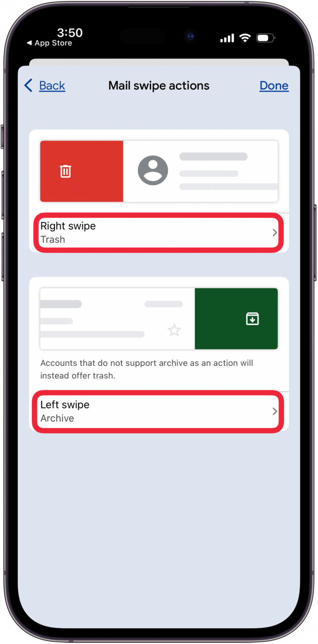 select right swipe and left swipe