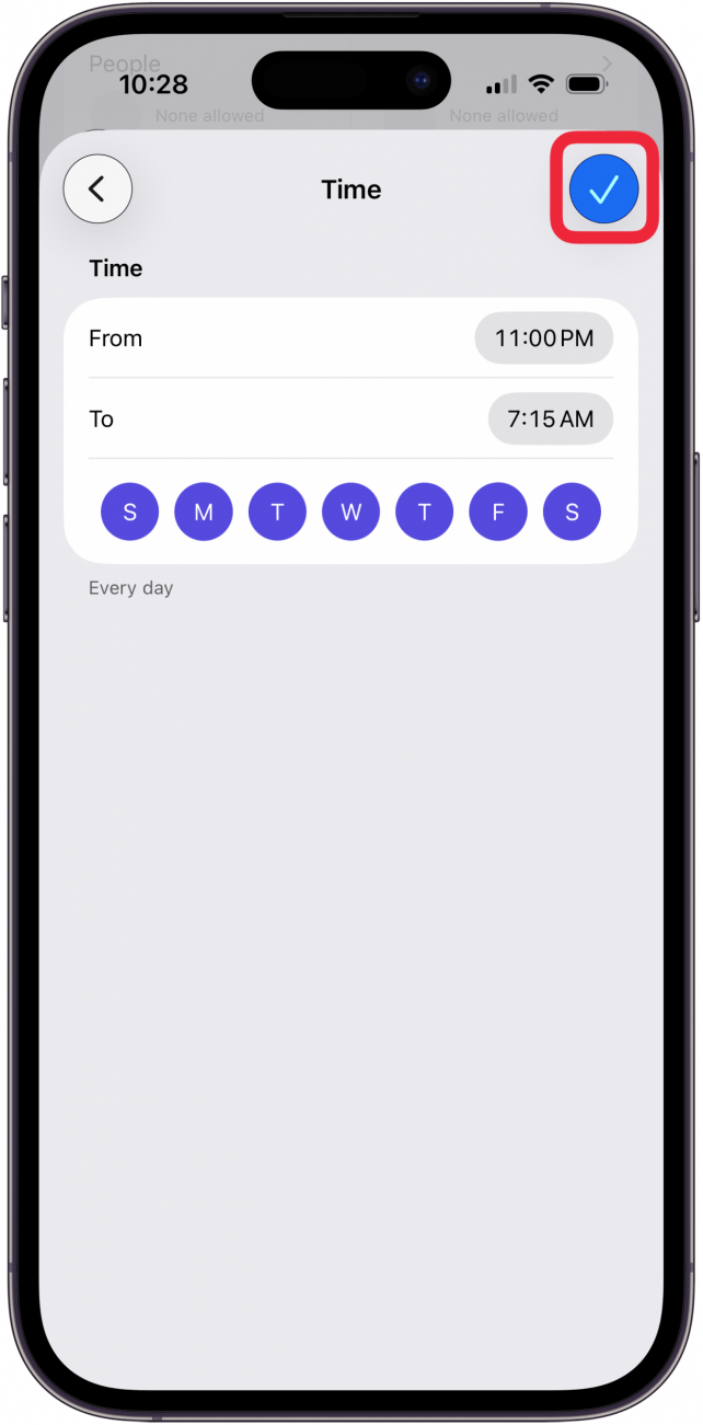 set dnd time and tap check