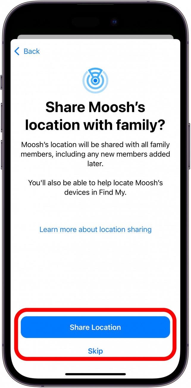 share location for kids apple id
