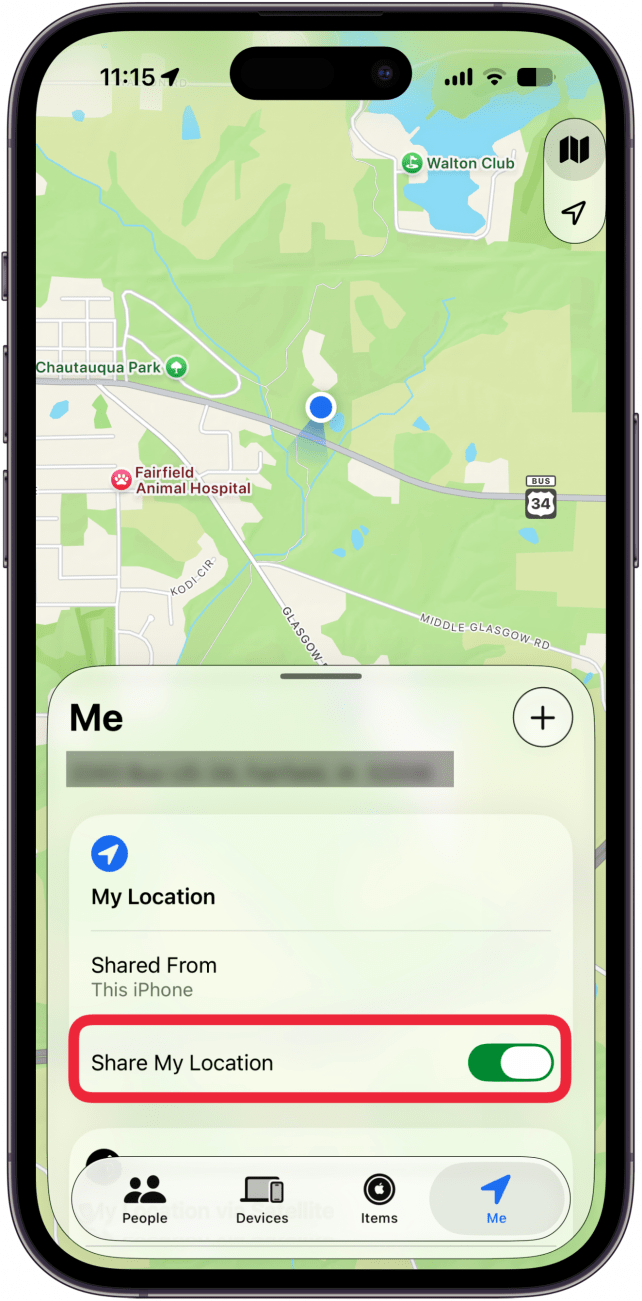 share my location toggled on