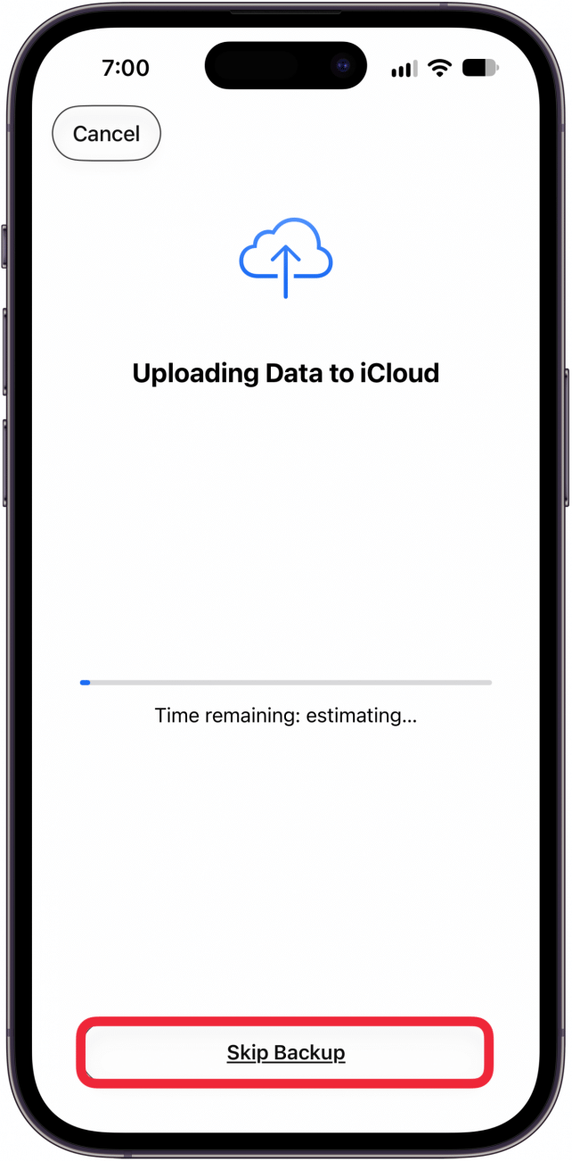 skip icloud backup