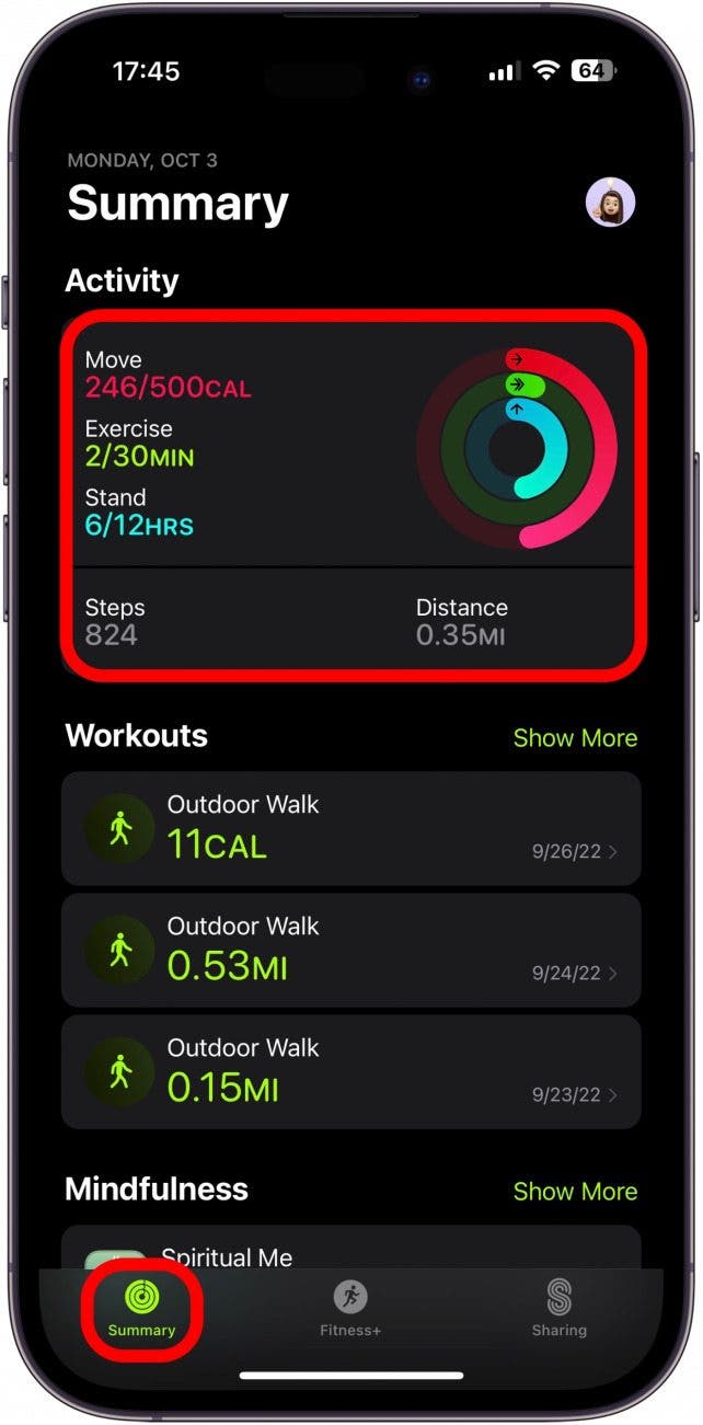 On the Summary screen, tap on your Activity section.