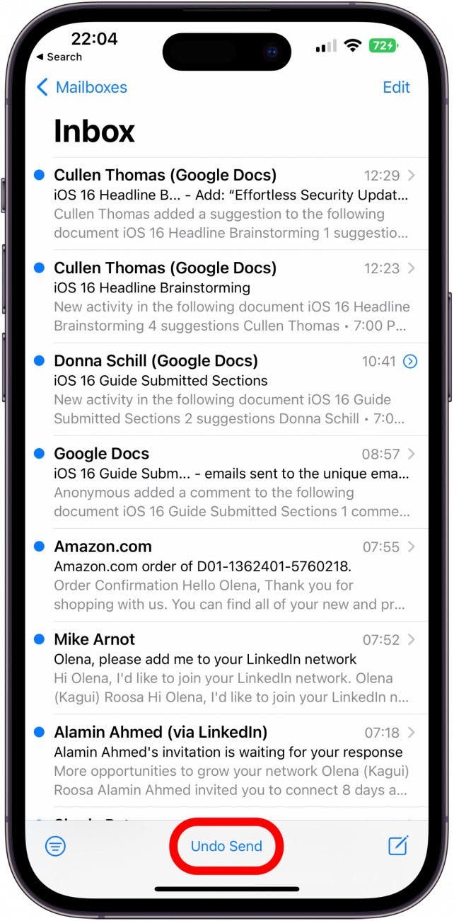At the bottom of your phone, you will see an Undo Send button. Tap it to stop the email from sending.