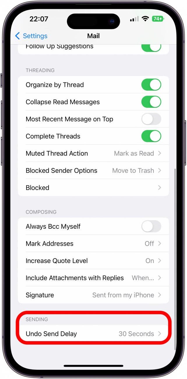 Scroll to the bottom and tap Undo Send Delay.