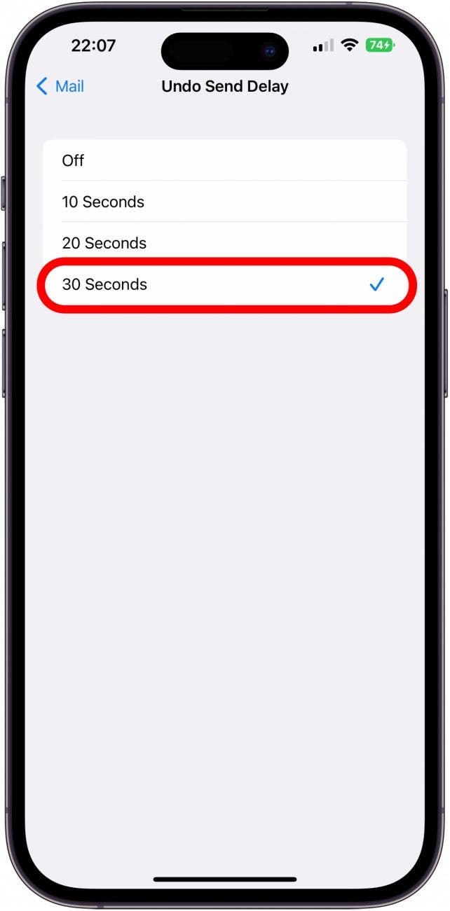 Here you can pick between Off, 10 Seconds, 20 Seconds, and 30 Seconds.