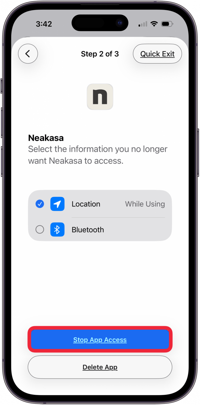 stop app access to location
