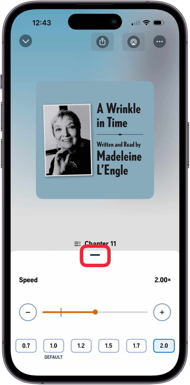 swipe down on the bar to close speed options