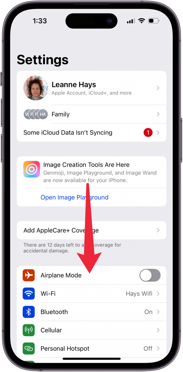 swipe down to show iphone settings search bar