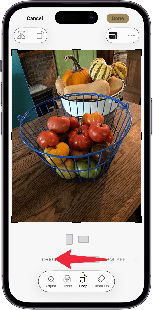swipe left across cropping options
