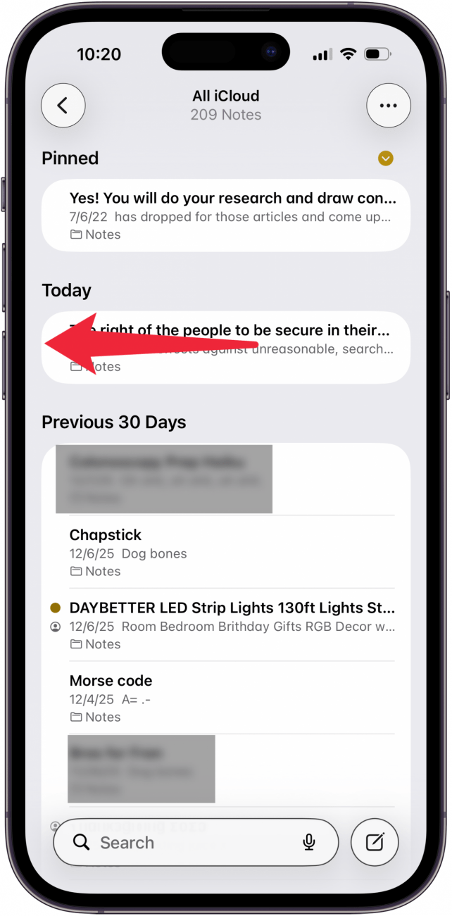 swipe left across transcribed audio note