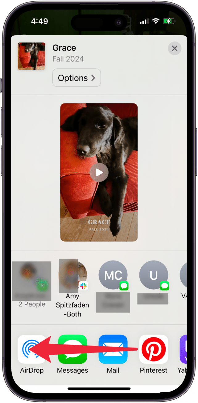 swipe left to see more ways to share slide show