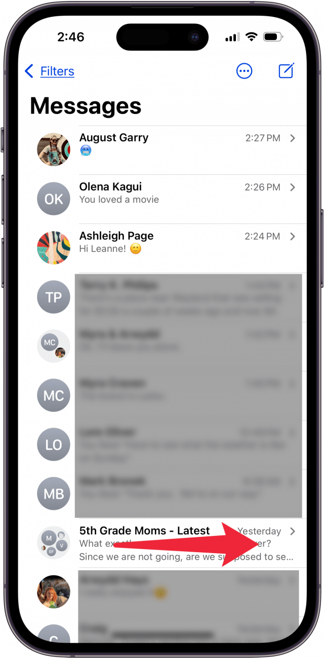 swipe right across message you want to mark as unread