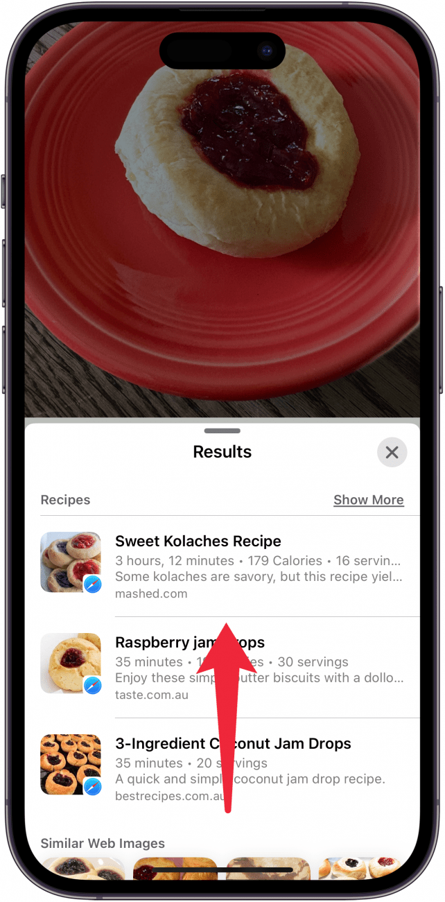 swipe up to see more recipes from iphone visual lookup