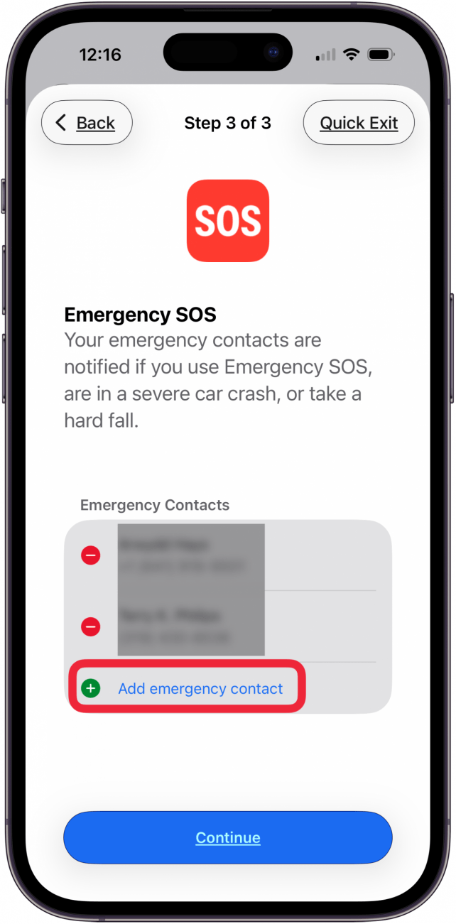 take away or add an emergency contact