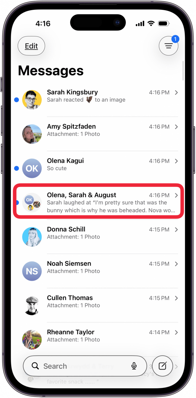 tap a group text in messages to open