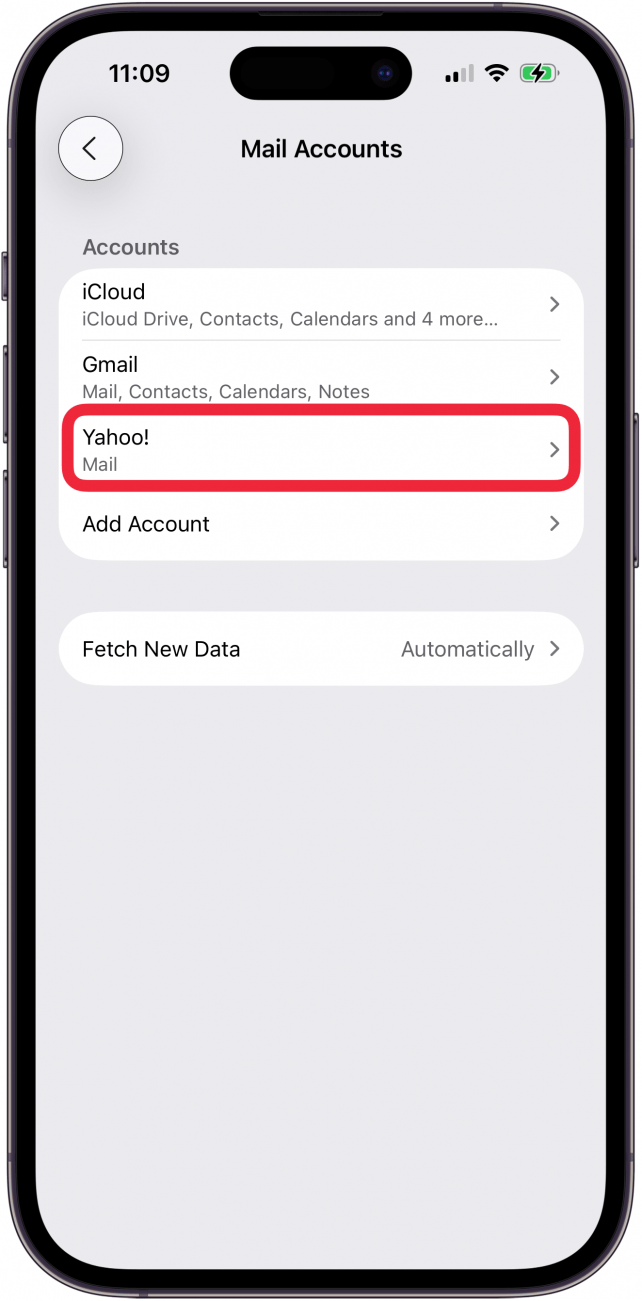 tap a mail account in mail accounts settings