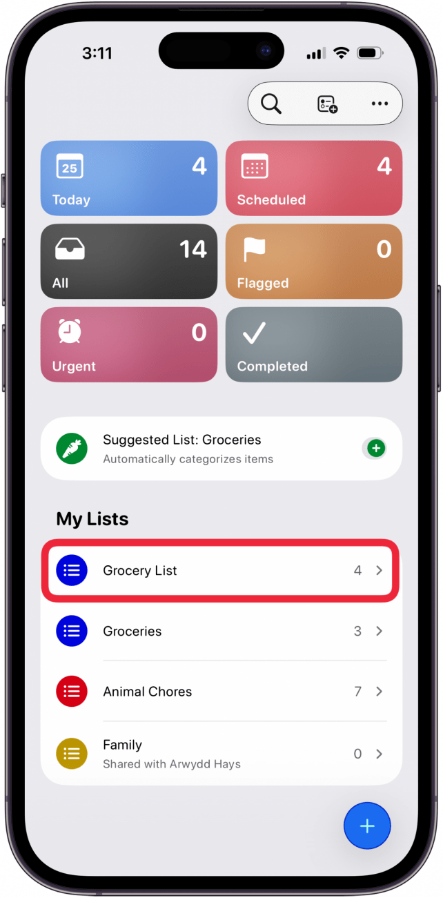 tap a reminders list to open tap a reminders list to open
