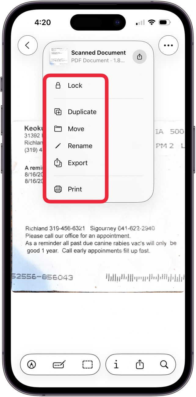 tap a tool from caret menu at top of preview app