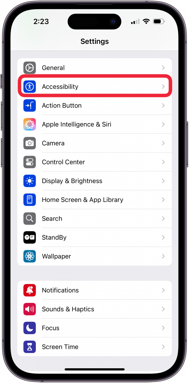 tap accessibility in settings