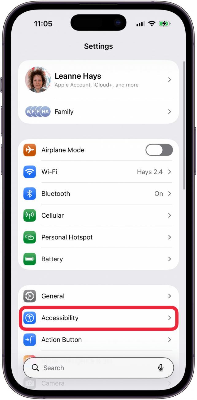 tap accessibility in settings