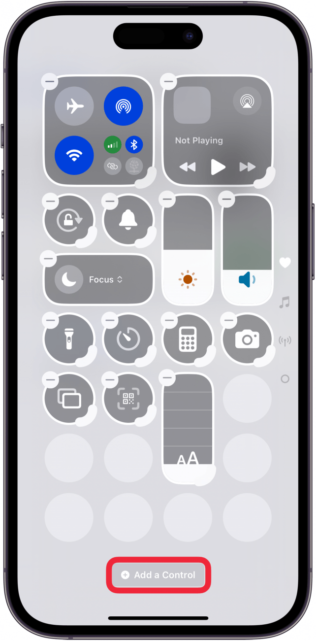 tap add a control in control center