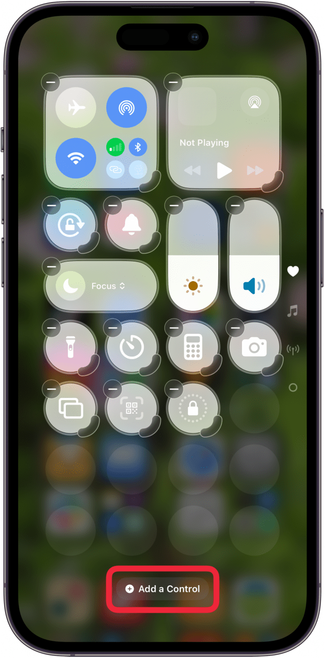 tap add a control in control center