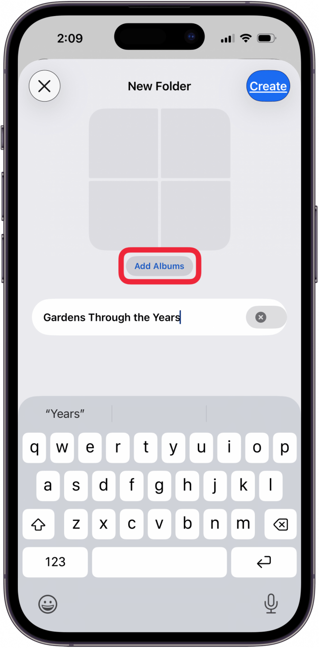 tap add albums after naming folder