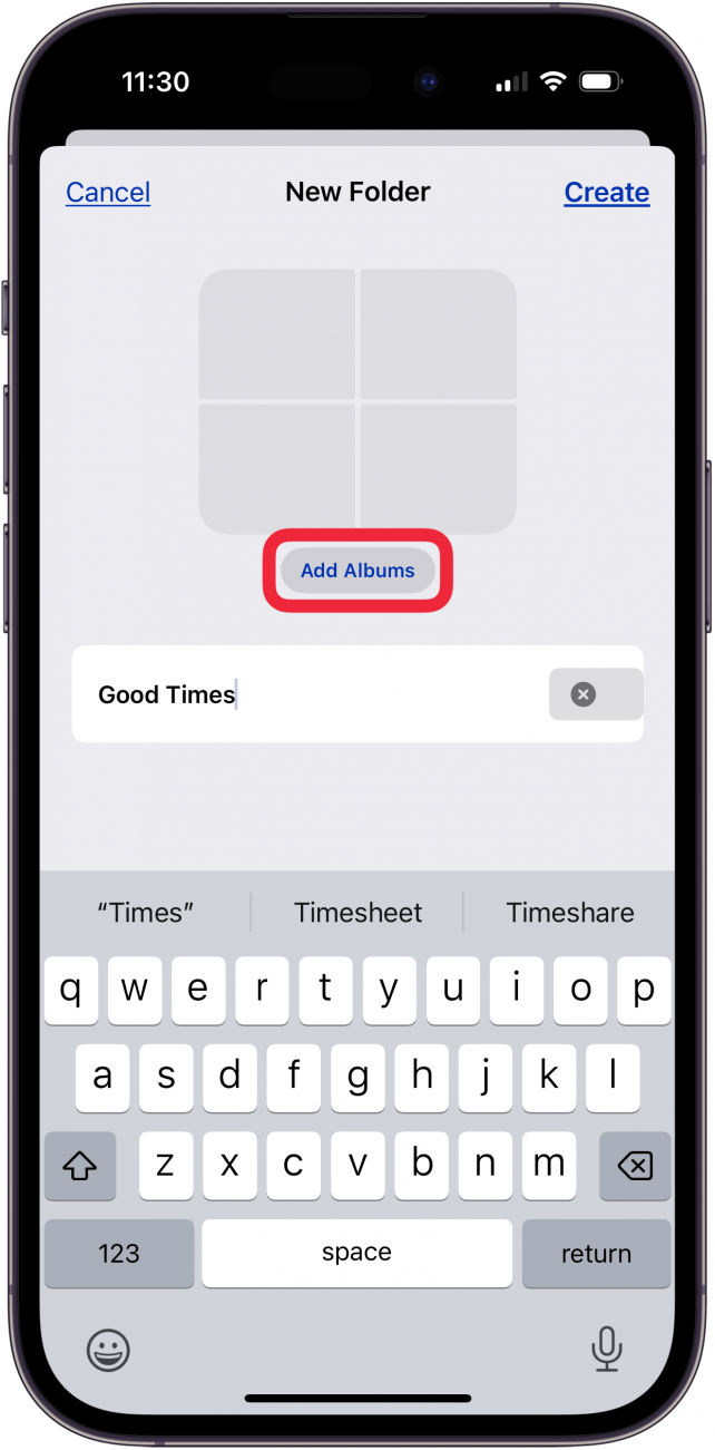 tap add albums to add photo albums to photo folder