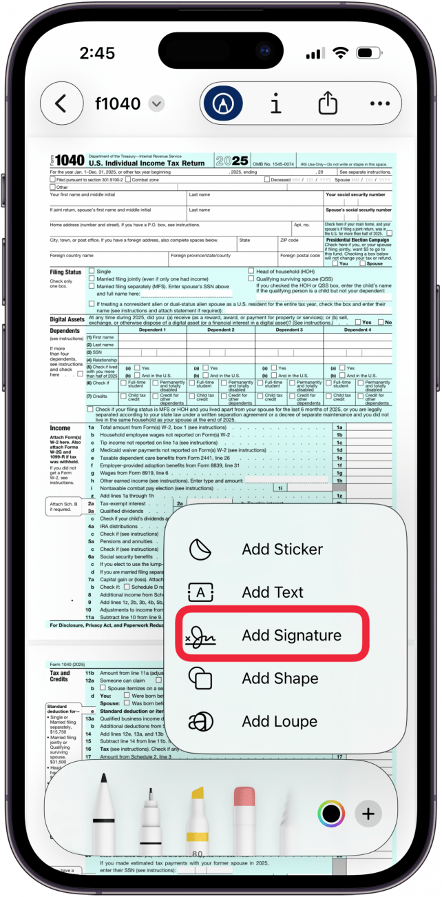 tap add signature