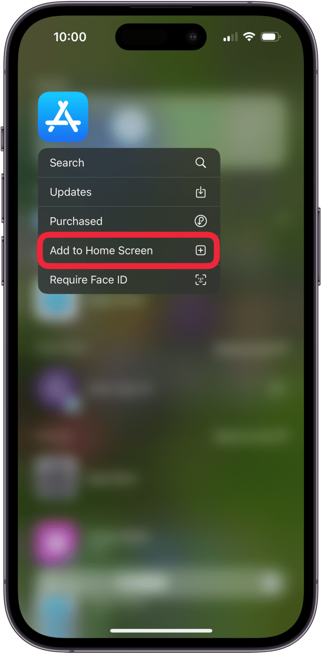tap add to home screen to add app store back to home screen
