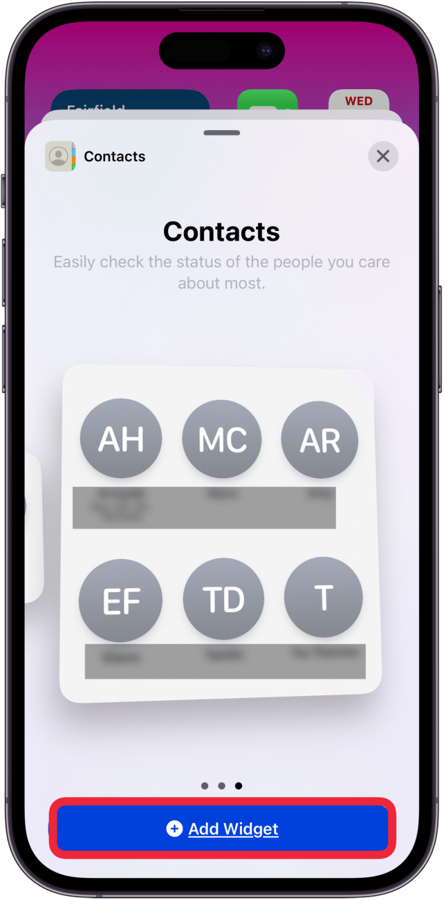 tap add widget or swipe right to one or four then tap add widget