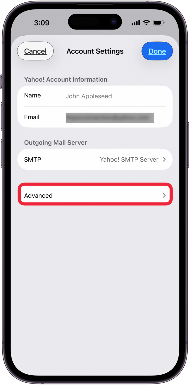 tap advanced in account settings