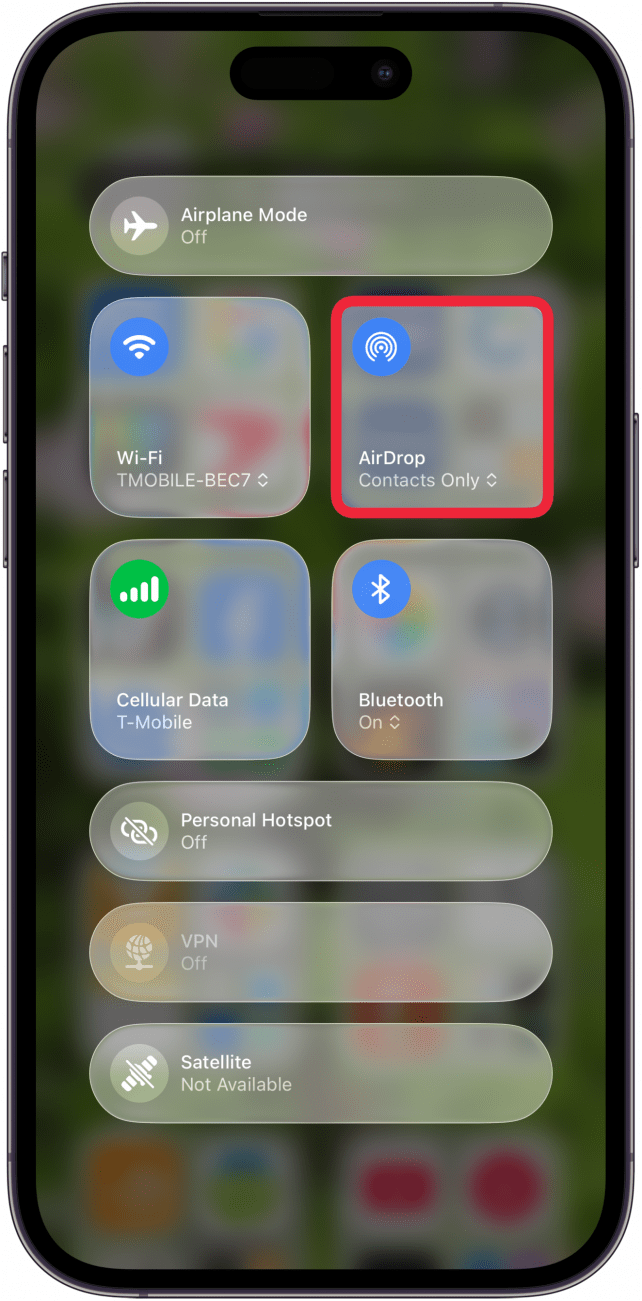 tap airdrop in control center