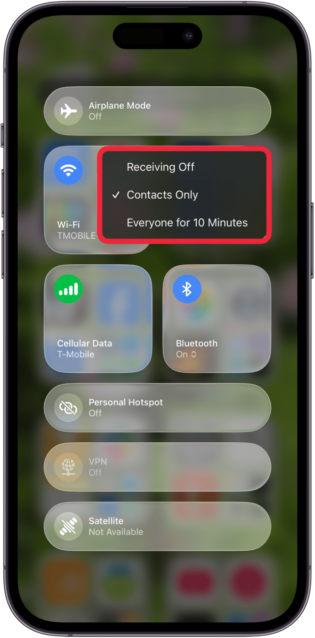 tap airdrop receiving option