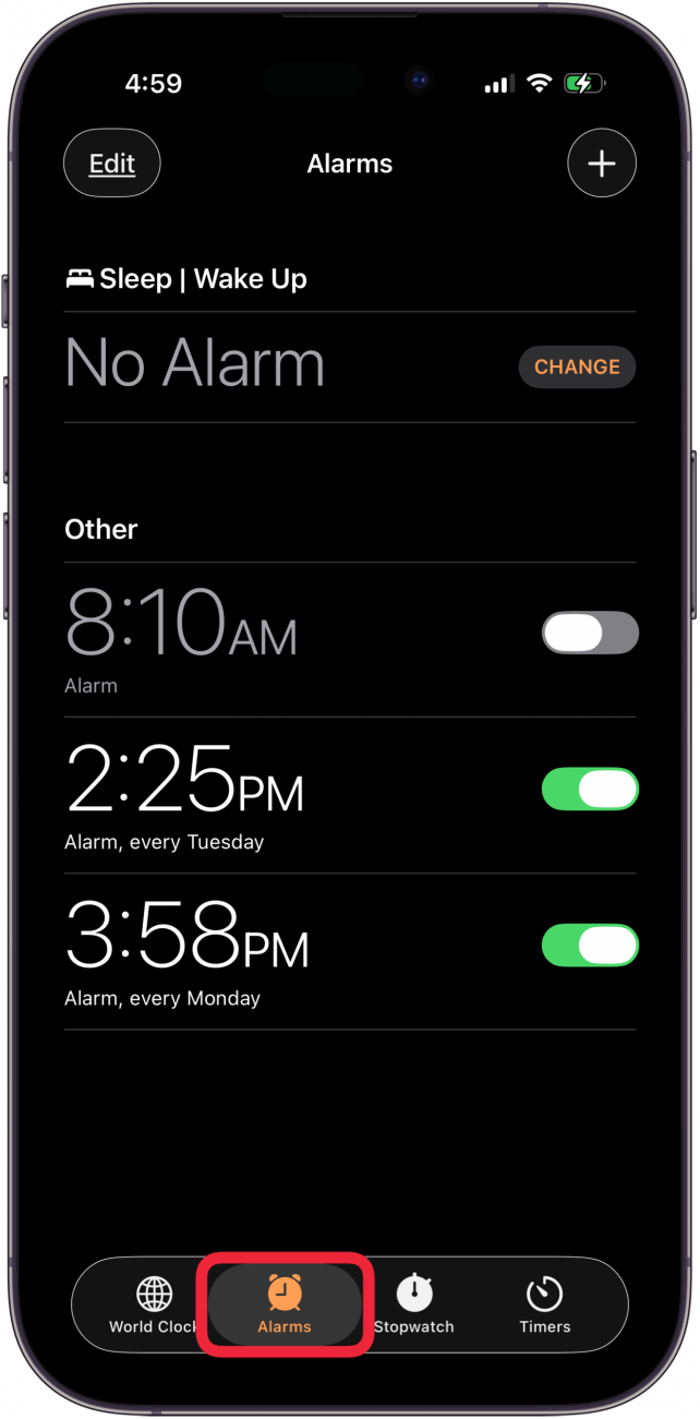 tap alarms in clock app