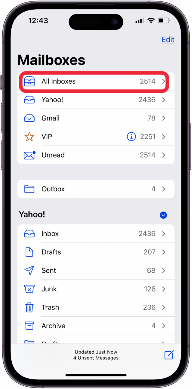 tap all inboxes to delete all unread emails in gmail