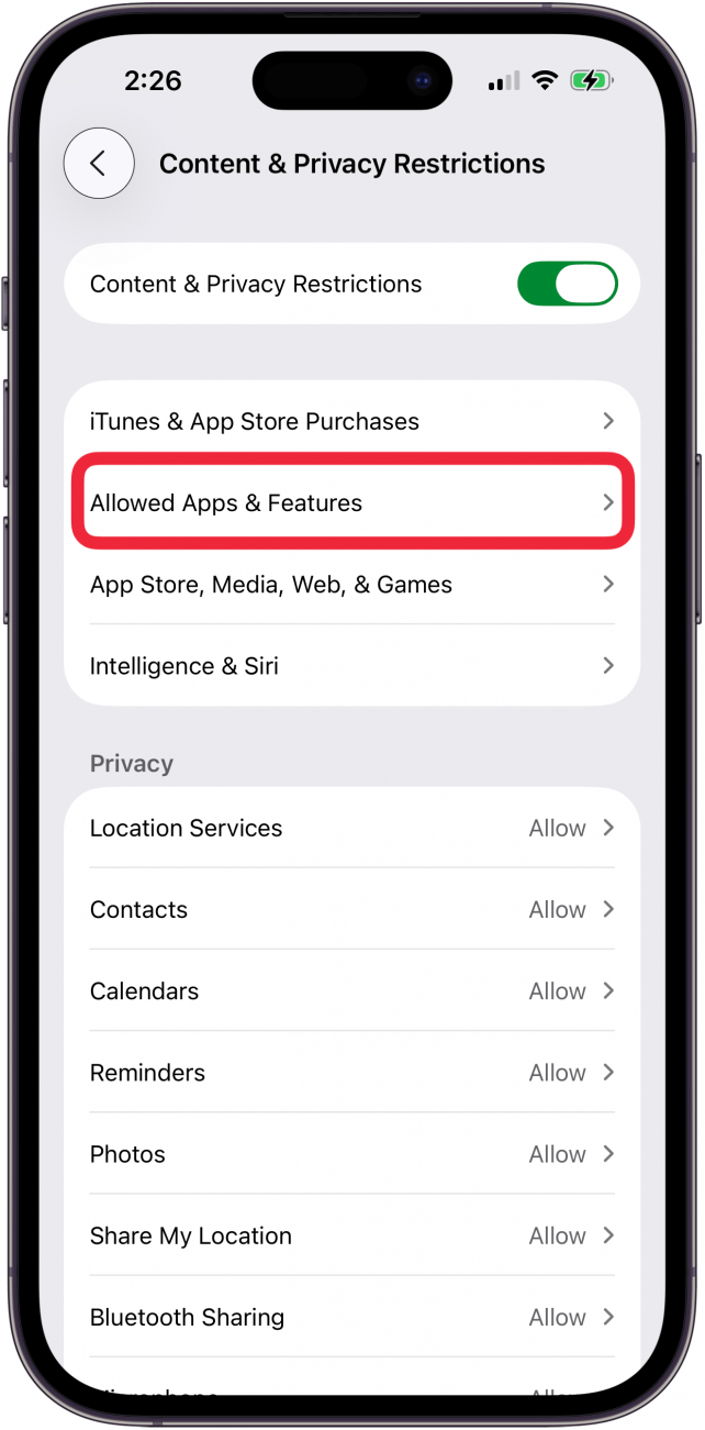 tap allowed apps and features tap allowed apps and features