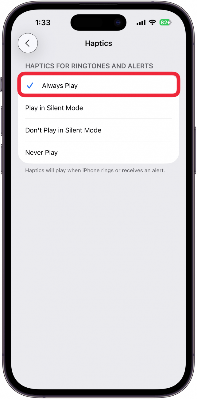 tap always play in haptics