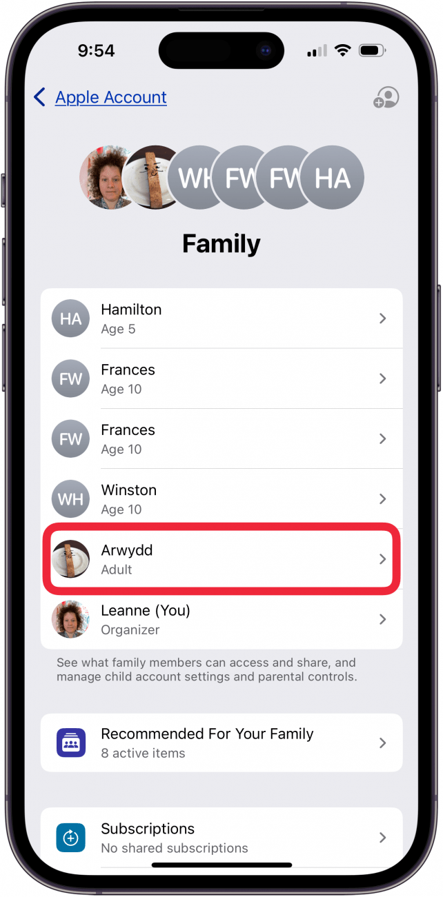 tap an adult to add parent to apple family
