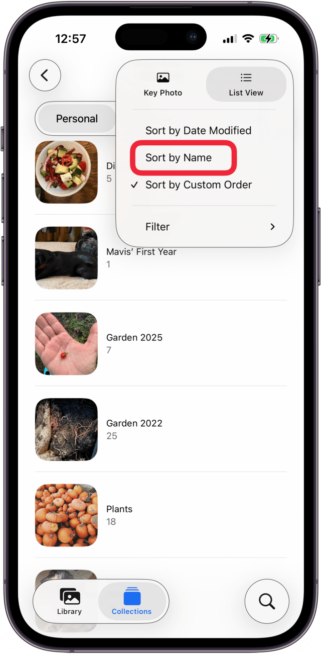 tap an album sorting option tap an album sorting option