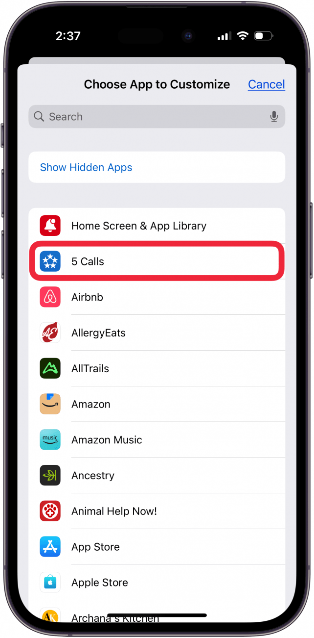 tap an app to add per-app settings to it