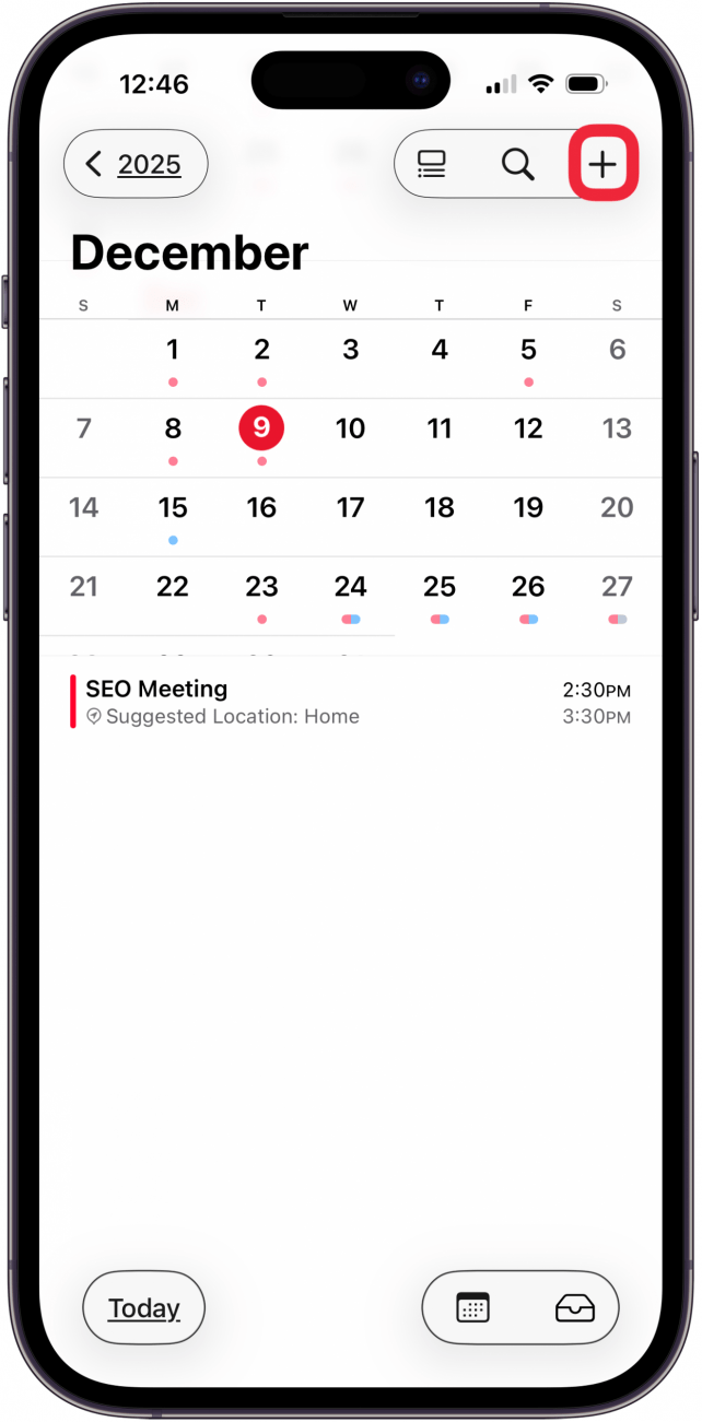 tap an event or the plus icon