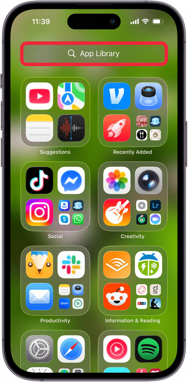 tap app library search bar