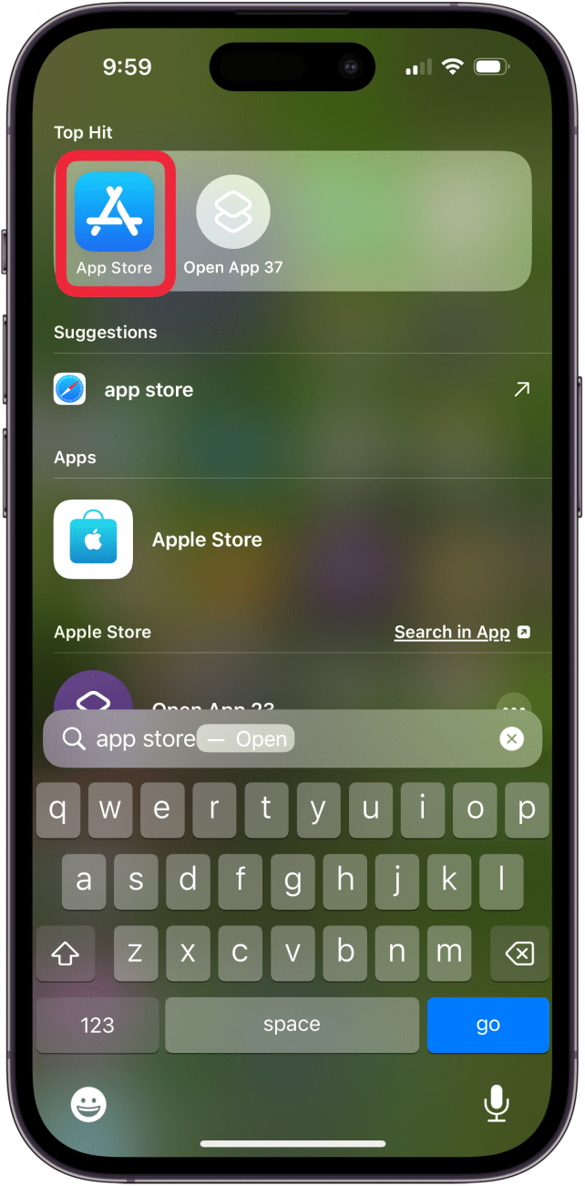 tap app store in search results