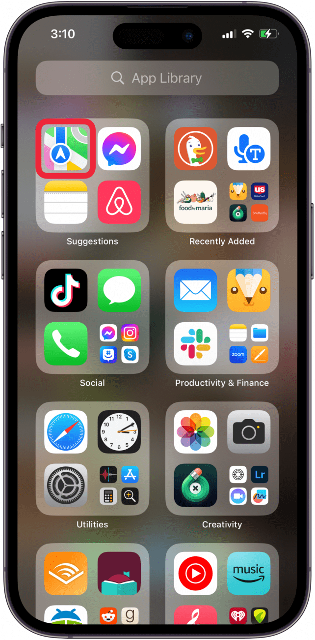 tap apple maps app to see apple map history