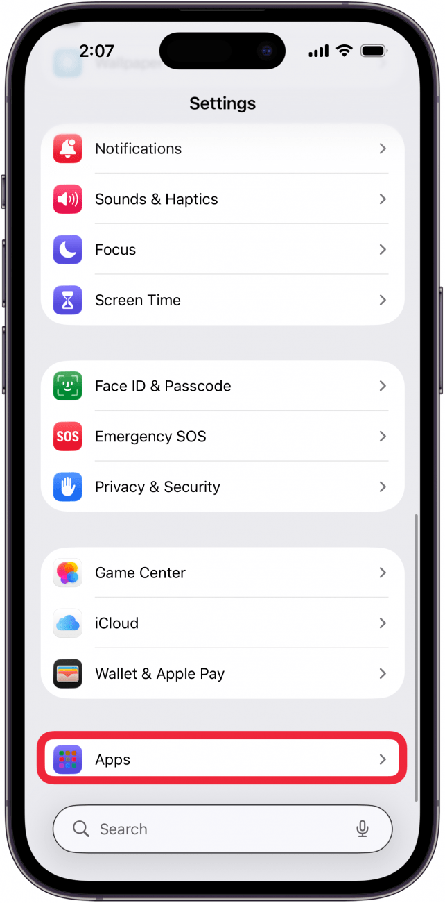 tap apps in iPhone settings tap apps in iPhone settings